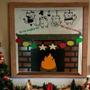 Christmas Handmade Picture 12" by 12" with Whimsical Cats "On the naughty list"